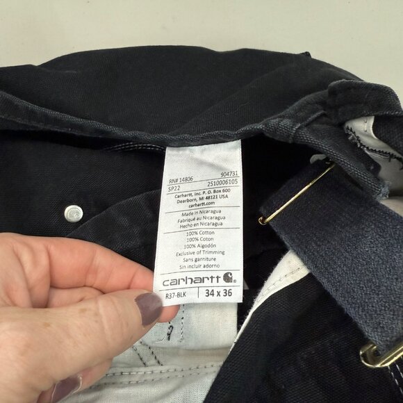 Carhartt R37 Black Loose Fit Firm Duck Bib Double Knee Work Overall Mens 34x36 - Picture 4 of 7